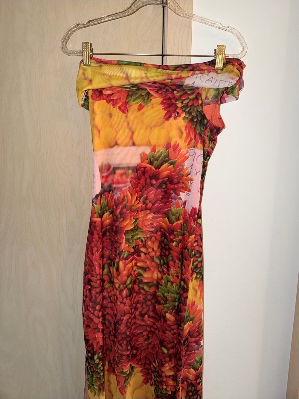 Vegetable Print Off the shoulder Maxi Dress in Red and Yellow